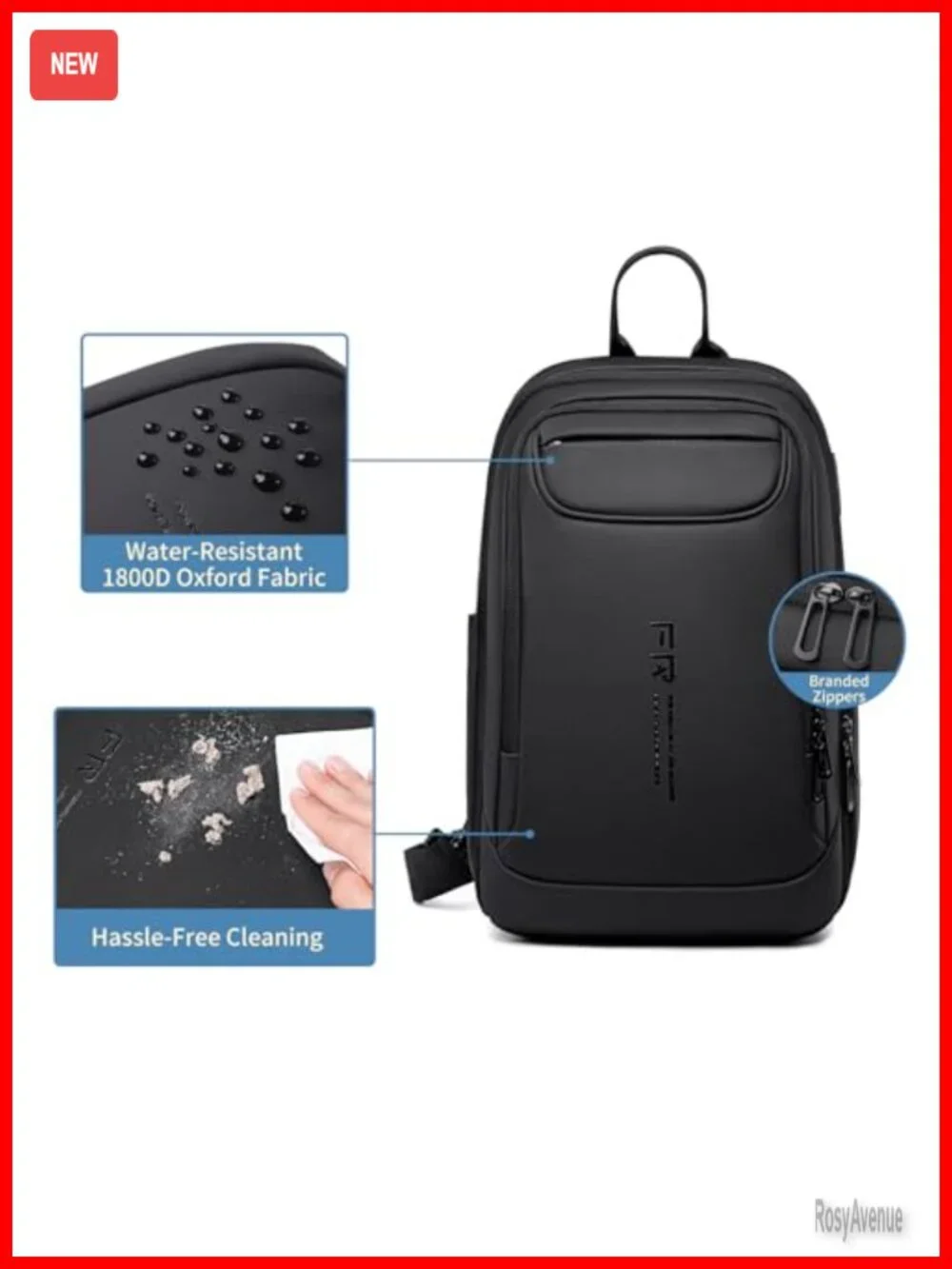 FENRUIEN Sling Backpack Mens Crossbody Bag Water Resistant Oxford Travel Daypack